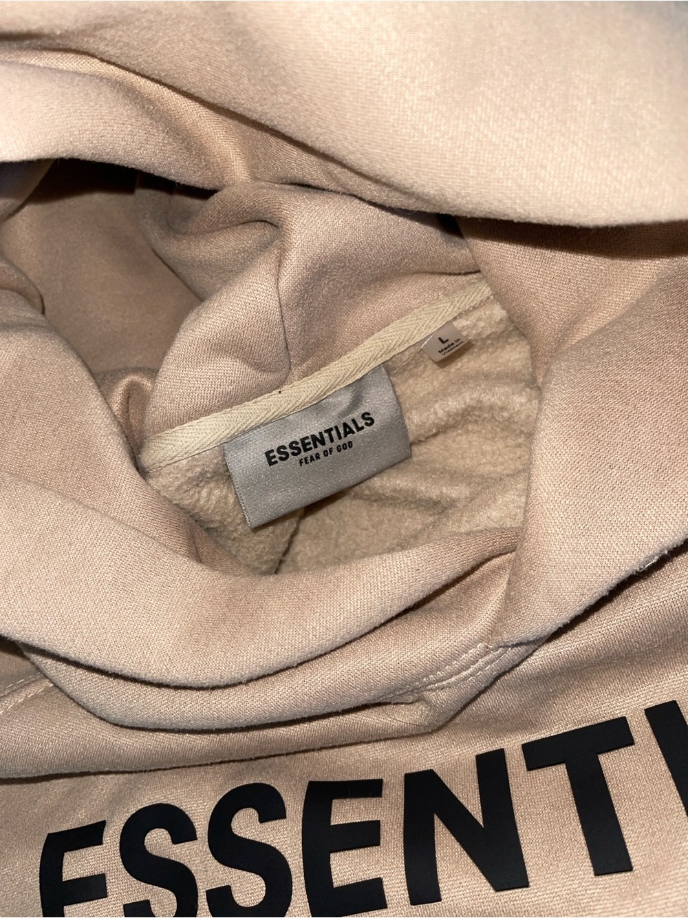 ESSENTIALS Men’s Tan Zip-Up Sweater with Black Logo - Picture 3 of 3